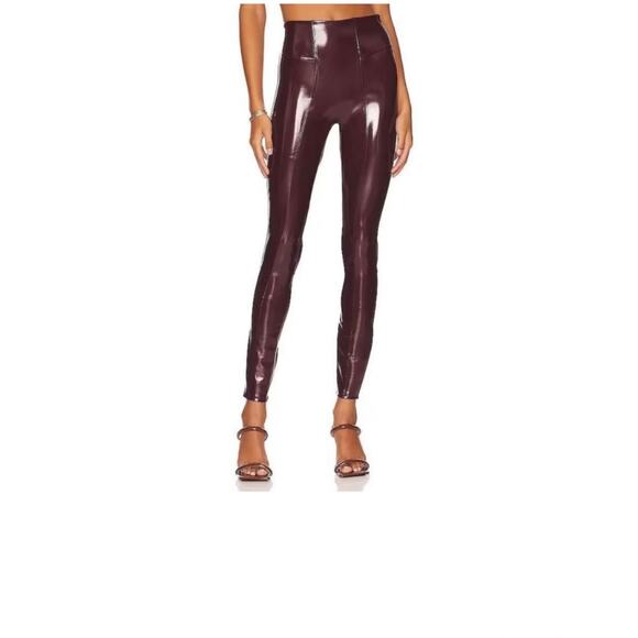 NWT Spanx Faux Patent Leather Burgundy Leggings Women’s Size Small Tall - Picture 2 of 10